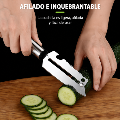 Pelador y cortador en julianas con abre botella