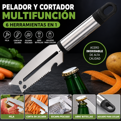 Pelador y cortador en julianas con abre botella