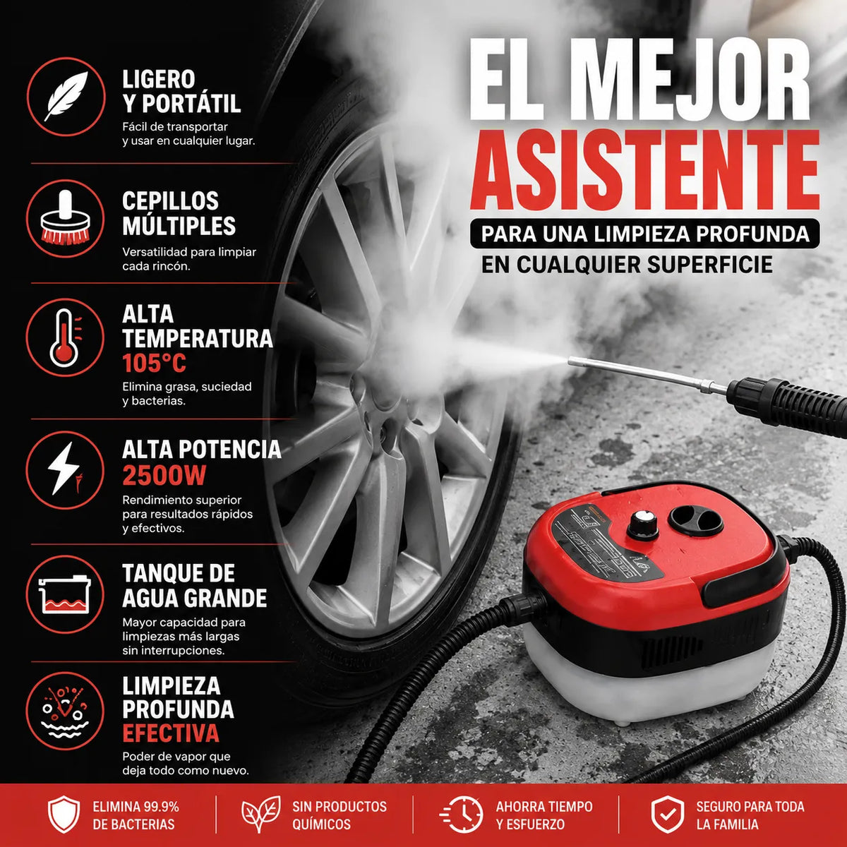 LIMPIADOR A VAPOR MULTIUSOS - 9 ACCESORIOS